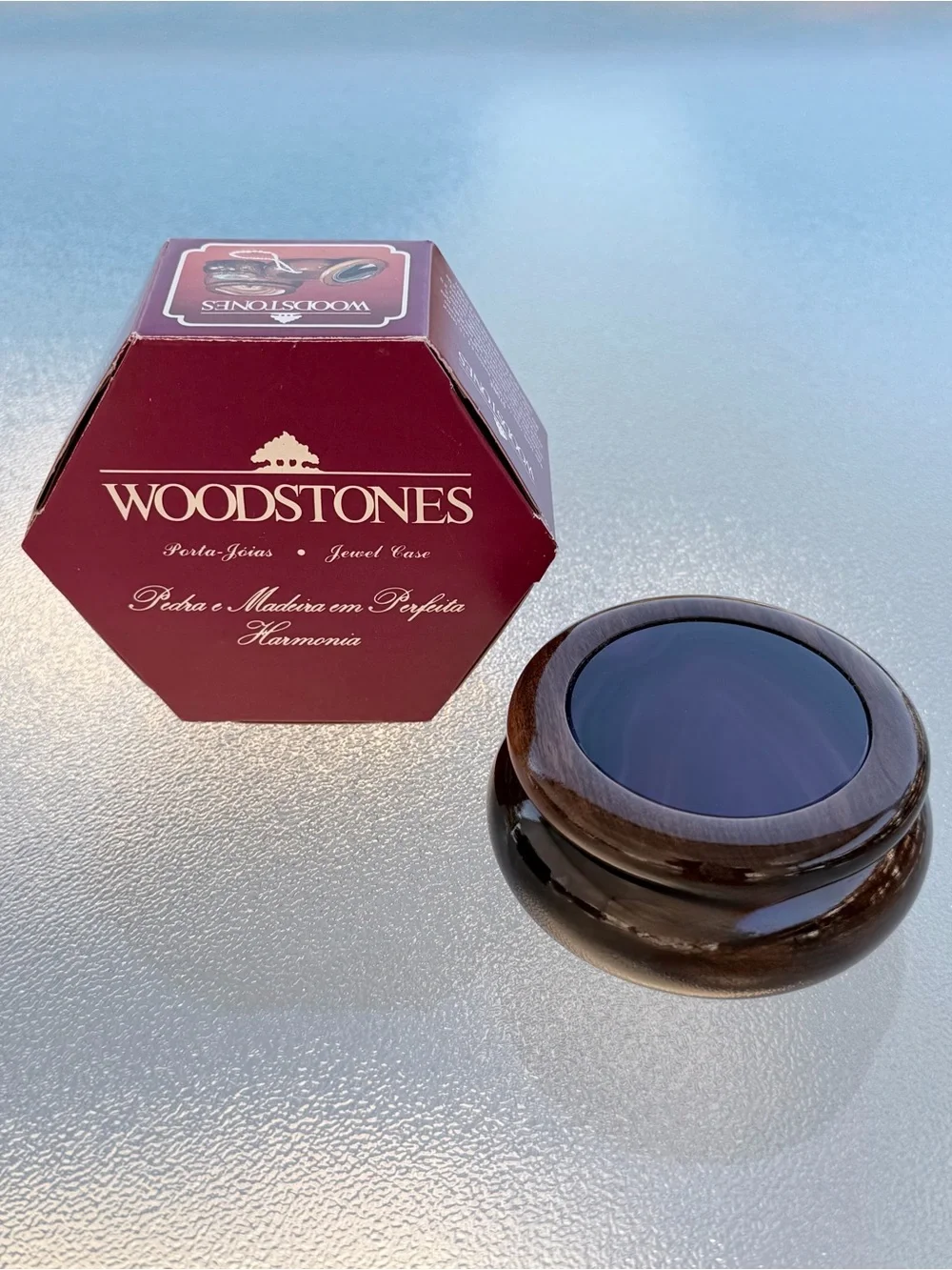 Woodstones Brazilian Purple Agate and Wood Jewelry Box Trinket Box Handcrafted